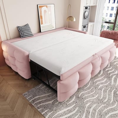Multifunctioneel Gestoffeerd Slaapbank Bedframe Uitschuifbaar Teddyfluweel 90/180x190 cm