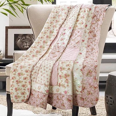 Katoenen Patchwork Gooi Deken voor Bank Twin Size 60 "x 80" Bloemen Omkeerbare Gewatteerde Sprei Coverlets Bloemen Quilt Zachte Tuin Lichtgewicht Trooster Bed Cover voor Bed Sofa Home Decor