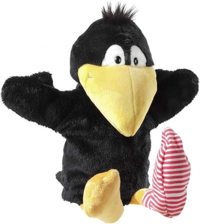 Heunec dieren Handpoppen - Kleine vogel - Raaf/Kraai - 36 cm - zwart - Poppenkast theater
