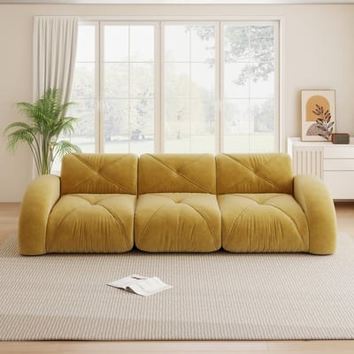 MODFU Frameloze Modulaire Bank - Gele Hoekbank / Loungebank met Zachte Chenille - 32D Schuim met Hoge Dichtheid - Geschikt voor Woonkamer - Geel