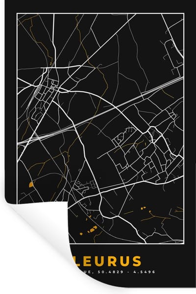 Muurstickers - Sticker Folie - Fleurus - Stadskaart - Gold - Plattegrond - Kaart - 20x30 cm - Plakfolie - Muurstickers Kinderkamer - Zelfklevend Behang - Zelfklevend behangpapier - Stickerfolie