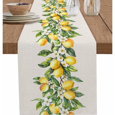 Zomer Citroen Fruit Bloemen Linnen Tafelkleed Feestdecoratie Boerderij Keuken Eettafelkleed Bruiloft Decoraties 150x33cm beige