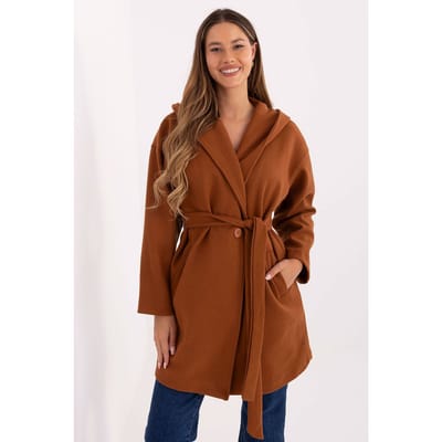 Elegant Hooded Coat - Cognac / One Size