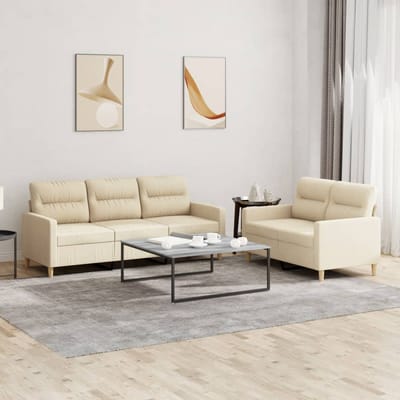 vidaXL - 2-delige - Loungeset - met - kussens - stof - crèmekleurig