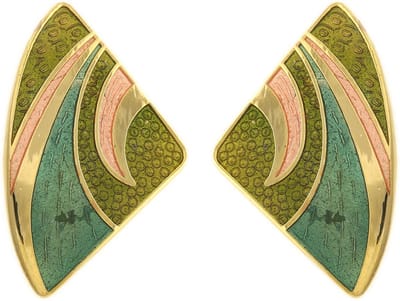 Behave - Oorclips dames - driehoekmotief - groen en roze - 3,5 cm