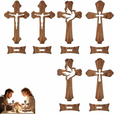 Olijfhouten Kruis voor Wanddecoratie met Vis - Perfect voor Bevestiging, Doop en Communie, 30 cm - Set van Houten Sacramentale Tafeldecoraties