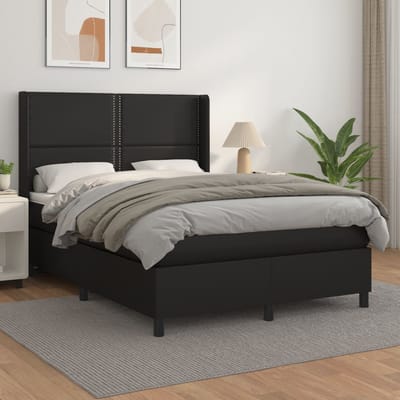 vidaXL - Boxspring - met - matras - kunstleer - zwart - 140x190 - cm