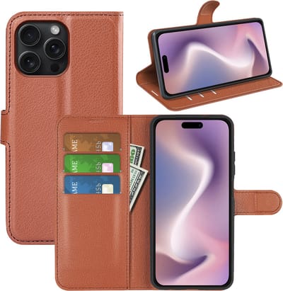MobyDefend Hoesje - Geschikt voor iPhone 16 Pro - Kunstleren Wallet Book Case (Sluiting Voorkant) - Bruin