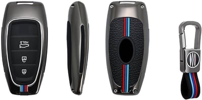 Autosleutel Hoesje geschikt voor Hyundai - Sleutelcover - Metalen Sleutelhoes - Accessoires - grijs