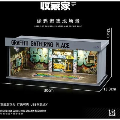 Verzamelaar 1/64 Autoreparatiewerkplaats Miniatuur Scène Model Simulatie Parkeerplaats Met Lichten Garage Opslag Display Box