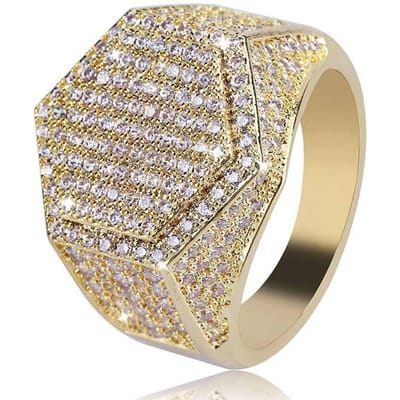 Trendy Hip Hop Rock Heren Ring Luxe Goud/Koper Kleur Volledig Bling Iced Out Cubic Micro Paved CZ Ringen Bruiloftsfeest Sieraden Cadeau 7 beige