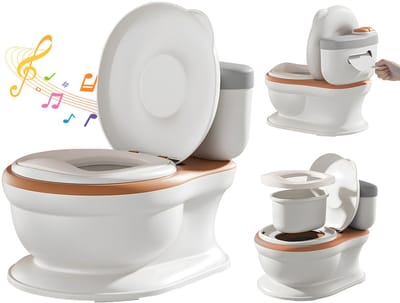 Plaspotje met doorspoelgeluid - Toilettrainer - Uitneembare binnenpot - Kindertoilet 1-4 jaar-Oranje kleur