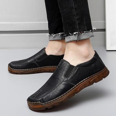 Chaussures en cuir pour hommes, chaussures décontractées légères et souples, chaussures d'extérieur à enfiler, chaussures de conduite, mocassins classiques, grande taille 47 41 noir