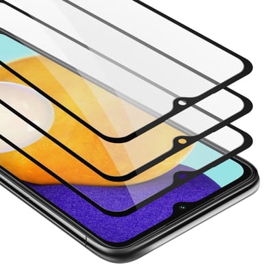 Cadorabo 3x Screenprotector geschikt voor Samsung Galaxy A13 5G Volledig scherm pantserfolie Beschermfolie in TRANSPARANT met ZWART - Getemperd (Tempered) Display beschermend glas in 9H hardheid met 3D Touch