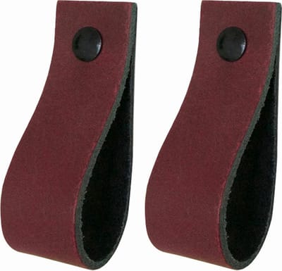 2x Leren handgrepen 'de lus' XS - BORDO (12,6 x 2,5 cm) - incl. 3 kleuren schroefjes (handgreepjes - leren grepen - greepjes - leren lusjes)
