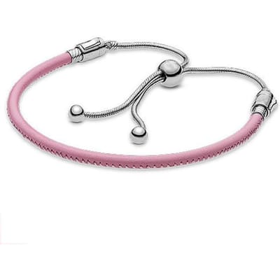 Roze en Zwart Leer met Verstelbare Schuifsluiting Armband Kralen Sieraden white