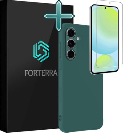 Hoesje Met Screenprotector - Geschikt voor Samsung Galaxy S24 FE - Sterk & Shockproof - Telefoon Hoes - Back Cover - Siliconen Case - Donkergroen