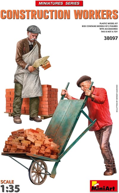 MiniArt Modelbouwpakket Militaire voertuigen - 38097 Bouwvakkers met Accessoires - 2 Figuren en Accessoires Plastic - 1:35 - Modelbouw