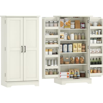 HOMCOM Buffetkeuken, keukenkast, servies, 5 niveaus, met deuren en verstelbare planken, 60x40 x cm, drink, crème