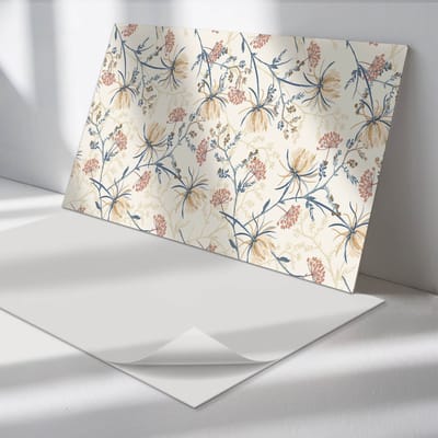 Wallfluent Vinyl Wandpaneel - Achtergrond met bloemenpatroon Zelfklevend Wandpaneel - 100 cm x 50 cm - Romig PVC wandpaneel - Set van 1 - Rechthoekig Wandbekleding Vinyl - Bloemen en planten Wandpaneel - PVC Muurpaneel - Wandpaneel Keuken en Badkamer
