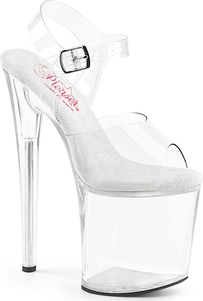 Pleaser - NAUGHTY-808 Sandaal met enkelband, Paaldans schoenen - US 11 - 41 Shoes - Transparant/Wit