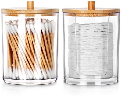 Vilde - Set van Cosmetics Flessen - Transparant Acryl - Bamboe Deksel