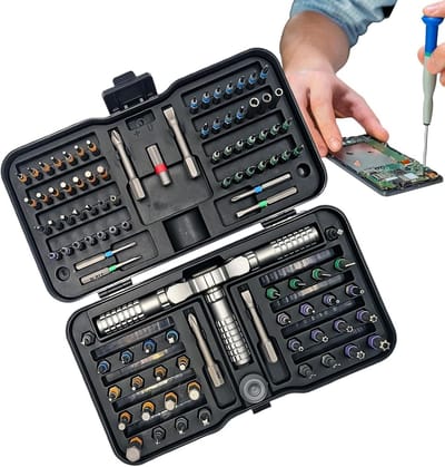 Ratel Schroevendraaier - Precisie Tool - Klusjes Thuis - Magnetisch Ratelsysteem - 105 Bits - Grijs