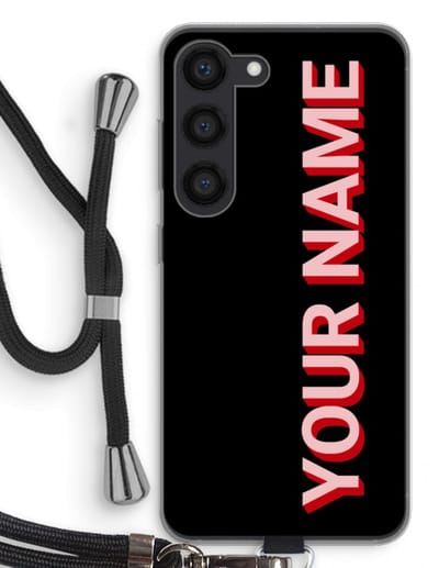 Gepersonaliseerd - Case Company® - Hoesje met koord geschikt voor Samsung Galaxy S23 hoesje met Koord - Namecase - Telefoonhoesje met Zwart Koord - Bescherming aan alle Kanten en Over de Schermrand