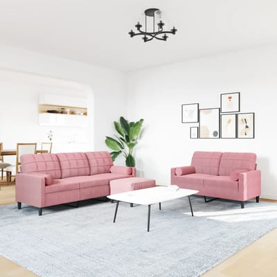 vidaXL - 3-delige - Loungeset - met - kussens - en - bolsters - fluweel - roze