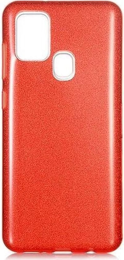 LuxeBass Hoesje geschikt voor Samsung Galaxy M21 - Glitter hoes - Silicone case - Soft cover - Rood