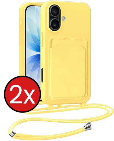 Hoesje Geschikt voor iPhone 17 Hoesje Met Telefoonkoord en Pasjeshouder Siliconen - Hoes Geschikt voor iPhone 17 Hoesje Met Kaarthouder Case - Geel - 2 PACK