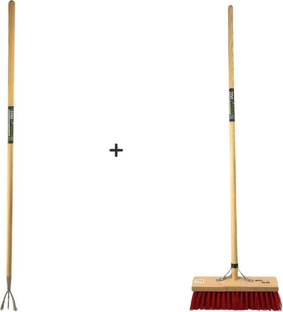 Synx Tools Tuinkrabber 3 Tanden Met Steel 150cm + Buitenbezem Nylon 35cm - Tuinkrabber - Buitenbezem