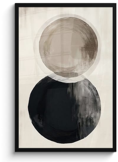 Poster in lijst - Fotolijst 60x90 cm - Posters - Cirkels - Vorm - Beige - Abstract - Posterlijst zwart - Decoratie - Wanddecoratie woonkamer - Muurdecoratie slaapkamer