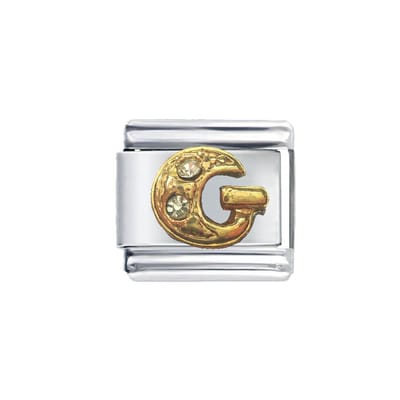 Bedel - Schakel - Letter G - met strass - past op alle 9mm Italiaanse Bedelarmbanden - Schakelarmband - Plated