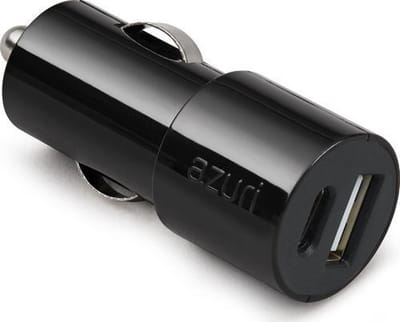 MH by Azuri Quick Charge autolader met 1 x USB-C poort en 1 x USB-A poort - Zwart - 30W