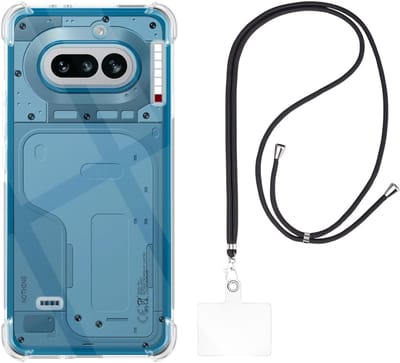 Set met hoesje en nekband voor Nothing Phone 4A - Flexibele, transparante TPU-bescherming, verstelbare universele nekband voor mobiele telefoons, zwarte nekband, transparante draagriem van Phonillico®