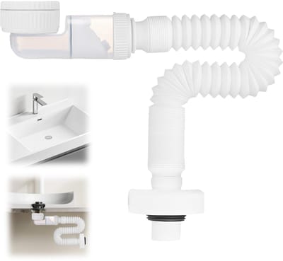 Sifon wastafel met geurafsluiting, 360° instelbare flexibele afvoerbuis, ruimtebesparende sifon wastafel, geurdichte flexibele afvoerslang voor keukenspoelbak en badkamer, afvalwaterpijp