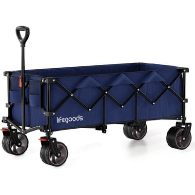 LifeGoods Bolderkar XXL - 300L - Opvouwbaar - 150KG Draagkracht - 97x123x57CM - Inklapbare Bolderwagen met Rem en Beschermhoes - Blauw