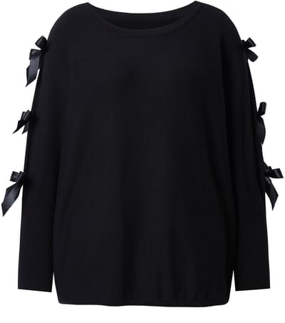 MIAMODA - Dames - Trui comfortabele pasvorm lange mouw met lint - Zwart - Maat 46+