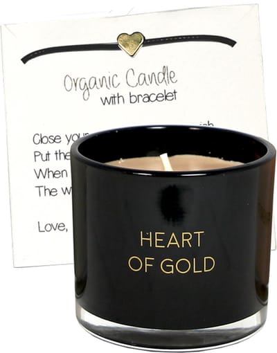 MY FLAME - sojakaars met wensarmbandje - 'Heart of gold' - Warm Cashmere - 35 branduren - Zwart