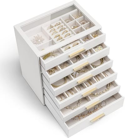 Grote Sieradendoos 6 Lagen met Deksel van Glas - Sieraden Opbergdoos voor Horloges, Kettingen en Oorbellen