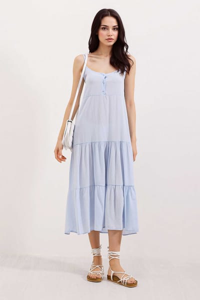 Loose Fit Midi-jurk met Vierkante Kraag
