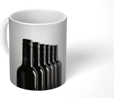 Mok - Koffiemok - Wijnflessen - Zwart - Minimalistisch - Mokken - 350 ML - Beker - Koffiemokken - Theemok