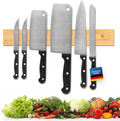 Thijox - Magneetlijst 40 cm - Messenlijst zonder boren - Stevige grip met 3M plakband - Magnetische messenhouder van bamboe voor keuken en kookaccesso