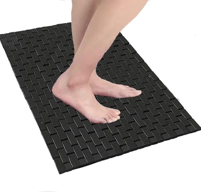 Famanu – Set van 1 stuk bamboe badmat antislip voor bad en douche zwart houtdesign