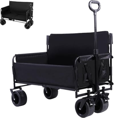 Opvouwbare Strandkar - Kampeerwagen Transportkar - Buitenactiviteiten Vervoer - Omvormbaar tot Stoel - 150L 93x45cm - Zwart