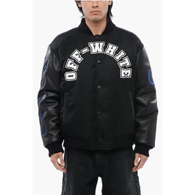 Leren BASEBALL LEA bomberjack met mouwen en logopatch in zwart