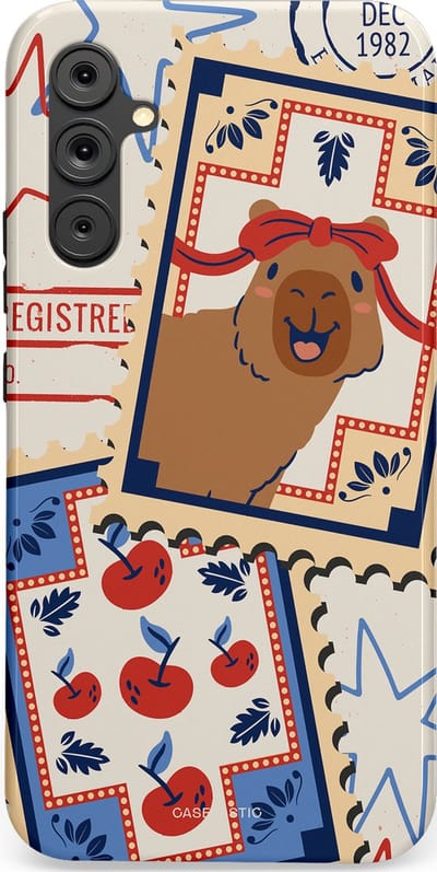 Casetastic hoesje geschikt voor Samsung Galaxy A34 (2023) 5G - Dubbellaagse bescherming - Kerst Capibara Post van de Noordpool - Fashion Case - Lichtgrijs Zand Terracotta