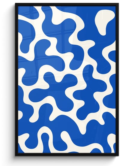 Poster in lijst - Fotolijst 80x120 cm - Posters - Vormen - Abstract - Blauw - Golven - Posterlijst zwart - Decoratie - Wanddecoratie woonkamer - Muurdecoratie slaapkamer
