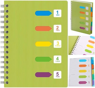 A5 Notitieboek met register - 14*21 cm Classificatienotitieblok - Reisnotitieboek - 9 mm Horizontale lijnen, 20 regels - Hoogwaardig dik papier - Spiraalbinding - 120 vellen/240 pagina's - indexnotitieboek geschikt voor studenten en kantoren - Groen